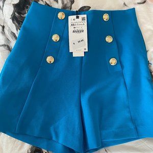 Zara Blue High Waisted Shorts, XS